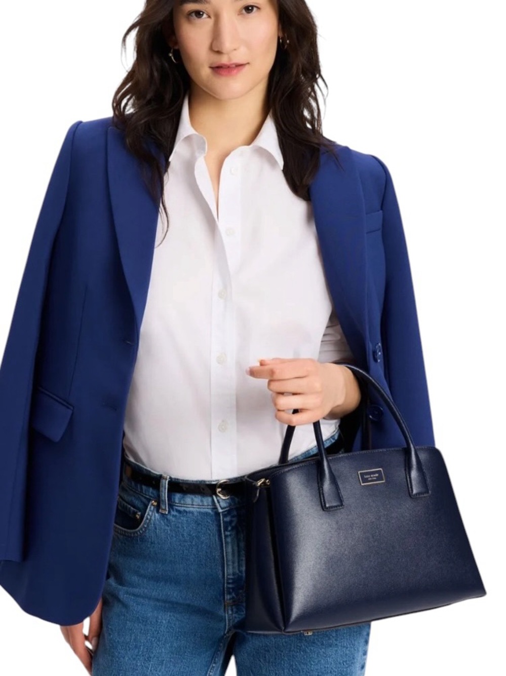 EUC Kate spade Serena Satchel Crossbody Navy Blue Gold Hardware And DUST BAG